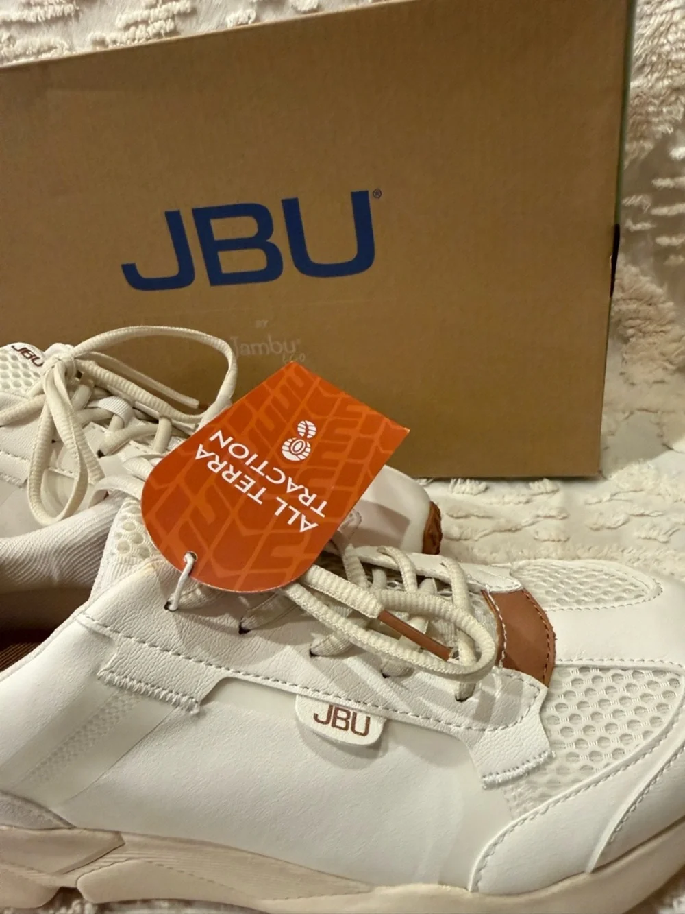 JBU Off-White Sneakers with Tan Accents
